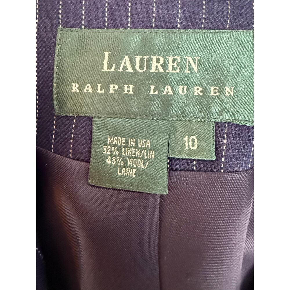 NWT Lauren Ralph Lauren Navy Pinstripe Blazer 10 Linen Wool Made in USA - Picture 4 of 11